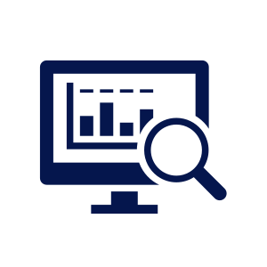 Icon of a monitor with chart and magnifying glass representing monitoring and analysis