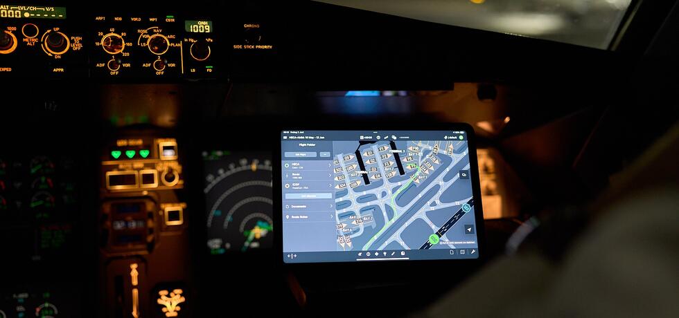 Pilot using Lido AMM on a display in the cockpit