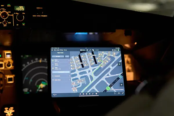 Pilot using Lido AMM on a display in the cockpit