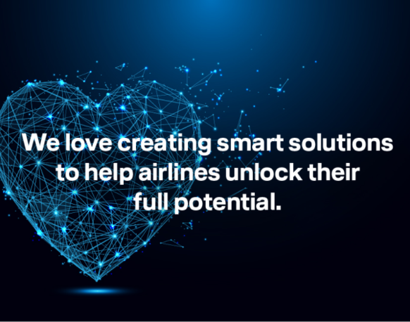 Image of a blue heart with a text describing Lufthansa System's purpose