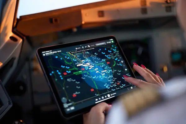Screen in Cockpit with Pilot Applications in usage