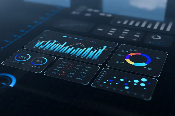 Digitales Dashboard mit Diagrammen und Kennzahlen