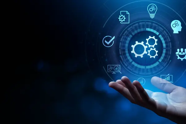 Visualisierung digitaler Prozessautomatisierung mit schwebenden Technologie‑Icons