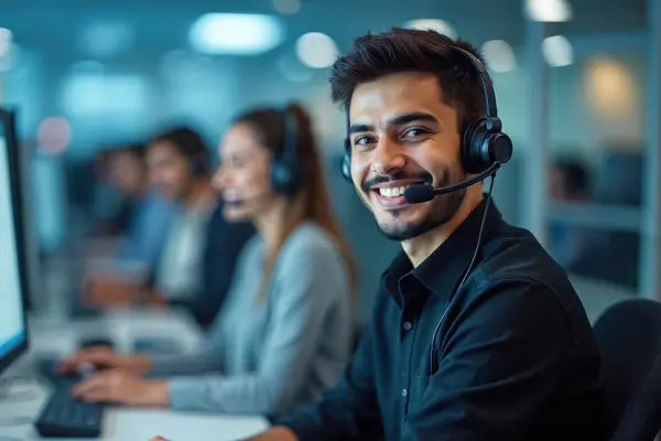 Team working in a modern operations environment with digital workstations