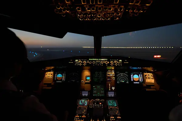 airplane cockpit at night