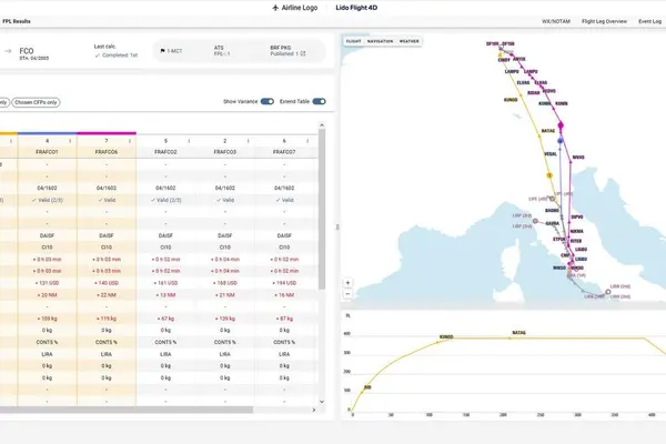 Screen with Lido mBriefing content for flight preparation