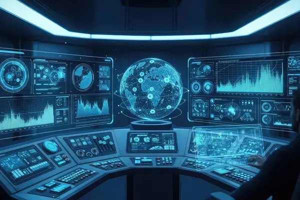 Central operations and analytics dashboard with data visualization and metrics