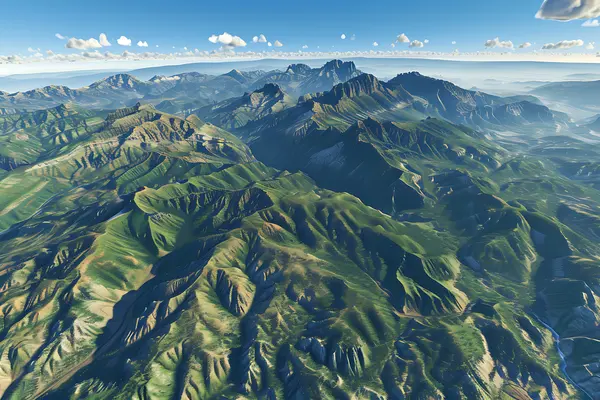 Detailed 3D visualization of mountainous terrain representing elevation and surface data