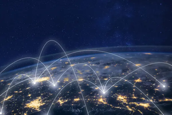 network connection technology, global business communication, planet image from NASA