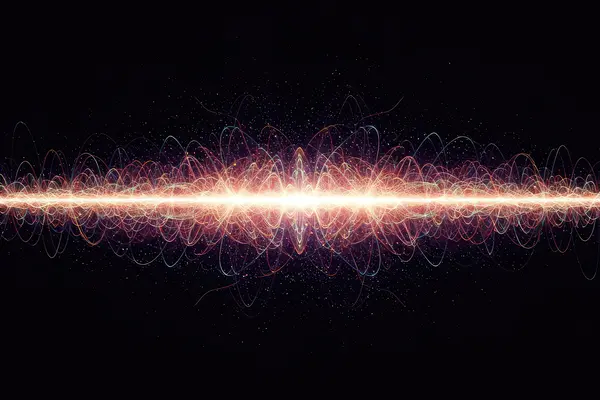 Abstrakte Lichtlinien und Datenwellen als Darstellung von Synchronisierung