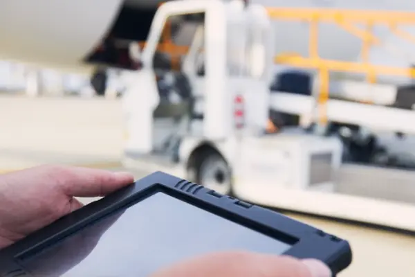 Tablet used on the apron during aircraft ground handling with support vehicles