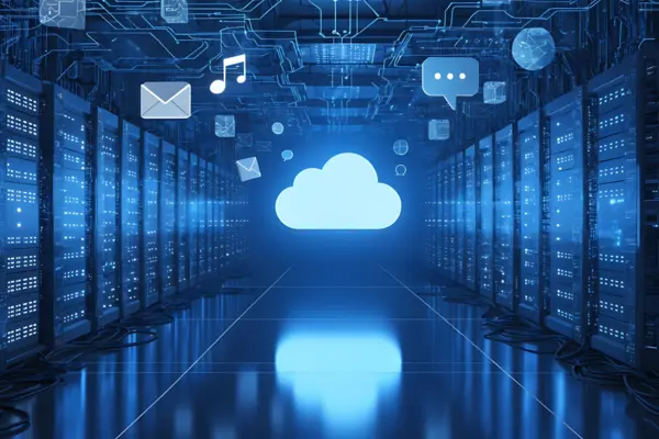 Abstract cloud computing network, virtual data centers, secure cloud storage, scalable solutions, technologydriven cloud infrastructure, digital transformation in business