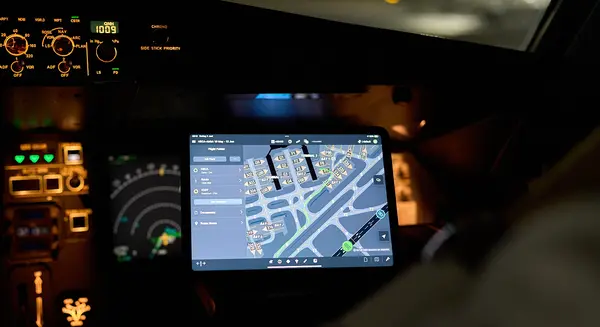 Pilot using Lido AMM on a display in the cockpit