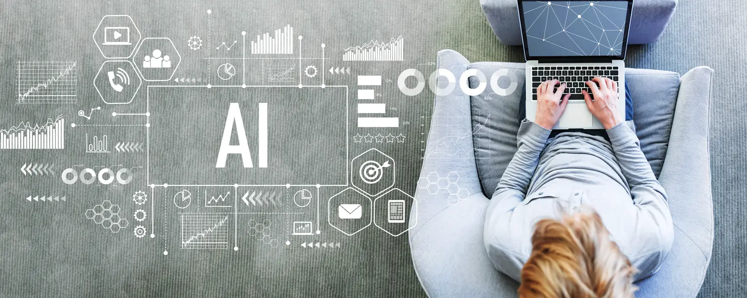 AI is shown in the picture with a person using a computer