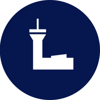 Blue icon of an airport