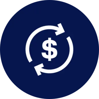Icon für Cashflow mit Dollarzeichen und kreisförmigen Pfeilen