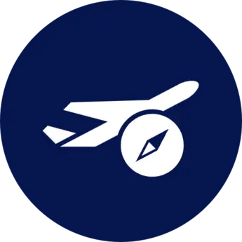 Icon showing an airplane with a compass