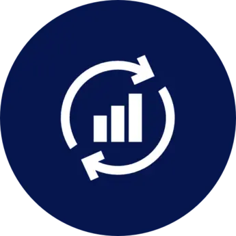 Icon showing a bar chart with circular arrows