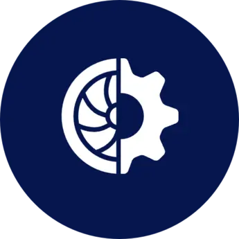 Icon showing a globe with a gear